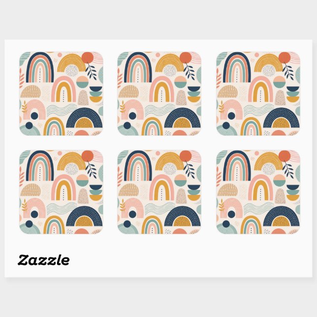 Pastel Prism Arc Abstract Surface Pattern Sheet of Square Sticker (Sheet)