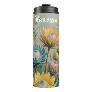 Pastel Protea Dream: Elegant Floral Thermal Tumbler