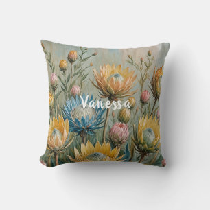 Pastel Protea Dream: Elegant Floral Throw Pillow