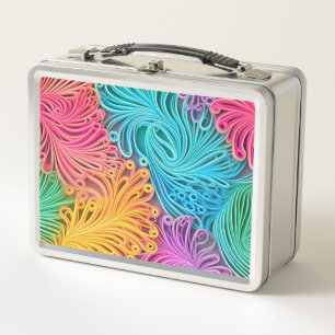 Pastel Psychedelic Neon Colourful Abstract Design Metal Lunch Box