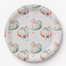 Pastel Pumpkin and Bow Gender Reveal Charger Plate
