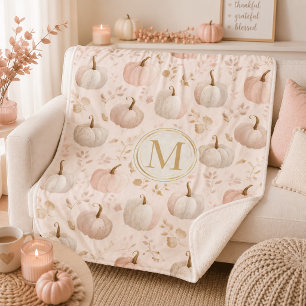 Pastel Pumpkin Monogram – Personalized Initial Sherpa Blanket