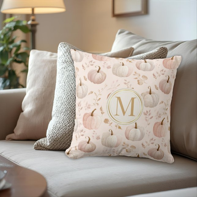 Pastel Pumpkin Monogram – Personalized Initial Throw Pillow (Creator Uploaded)