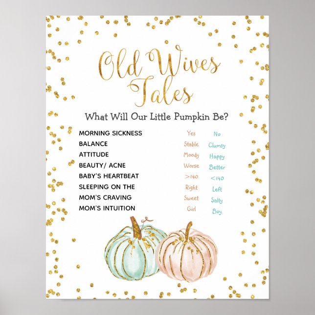 Pastel Pumpkin Old Wives Tales Gender Reveal Poster (Front)