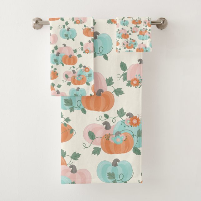 Pastel Pumpkin Pattern Illustration Stylish Bath Towel Set (Insitu)