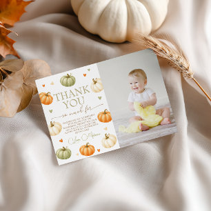 Pastel Pumpkin Photo Birthday Thank You Card