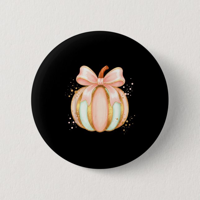 Pastel pumpkin with bow fall halloween cute 2 inch round button (Front)