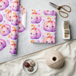 Pastel Pumpkin with Stars Cute Dreamy Vibe Pattern Wrapping Paper