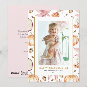 Pastel Pumpkins and Apples Thanksgiving Photo Holiday Card