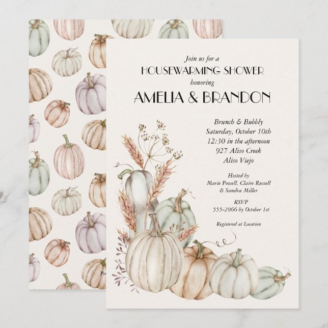Pastel Pumpkins Couples Shower Fall Invitations (Front/Back)