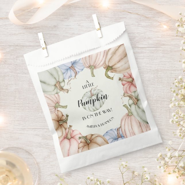 Pastel Pumpkins Gender Neutral Baby Shower Favour Bag (Clipped)