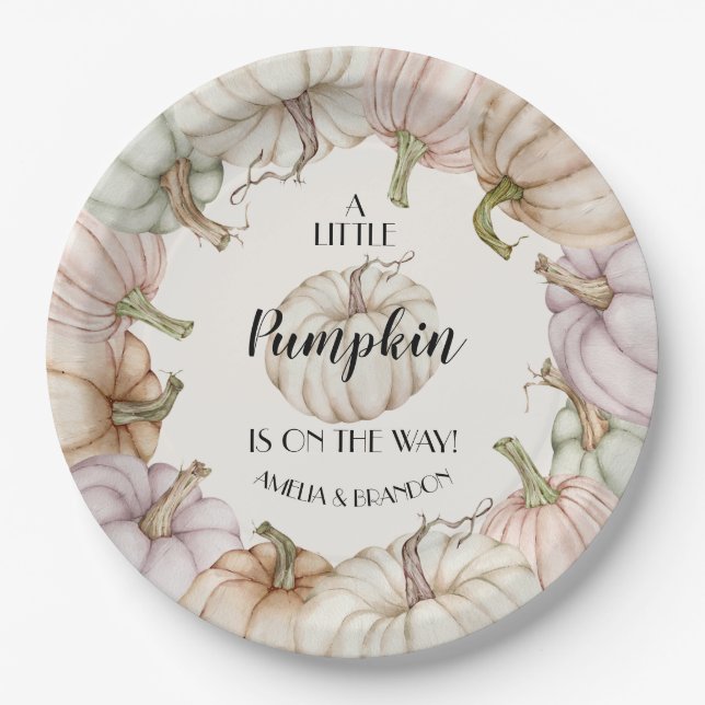 Pastel Pumpkins Neutral Baby Shower Paper Plate (Front)
