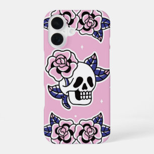 Pastel Punk – Pink Skull & Roses iPhone 16 Case