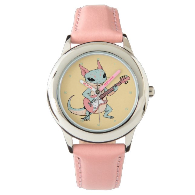 Pastel Punk Rock Axolotl Guitar Player Soft Grunge Watch (Front)