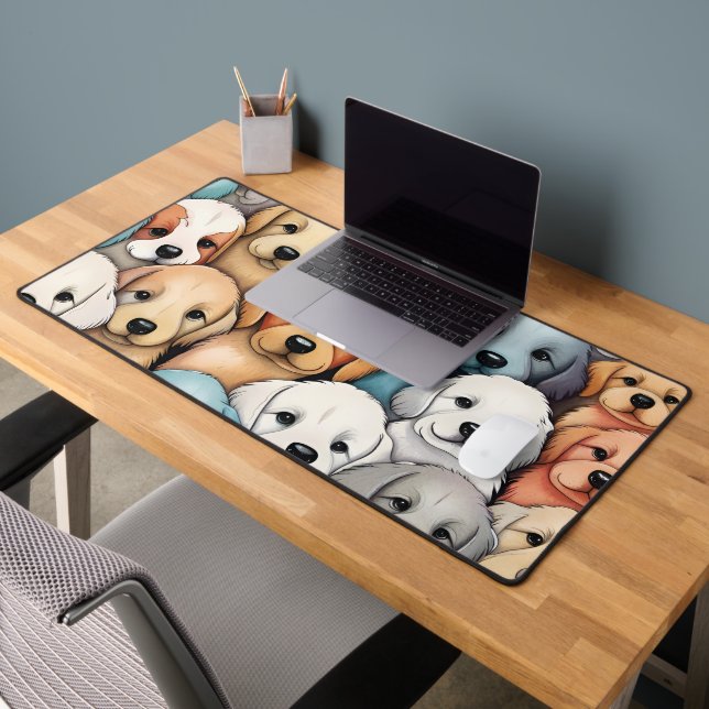 Pastel Puppies Whimsical Doodle  Desk Mat (Office 2)