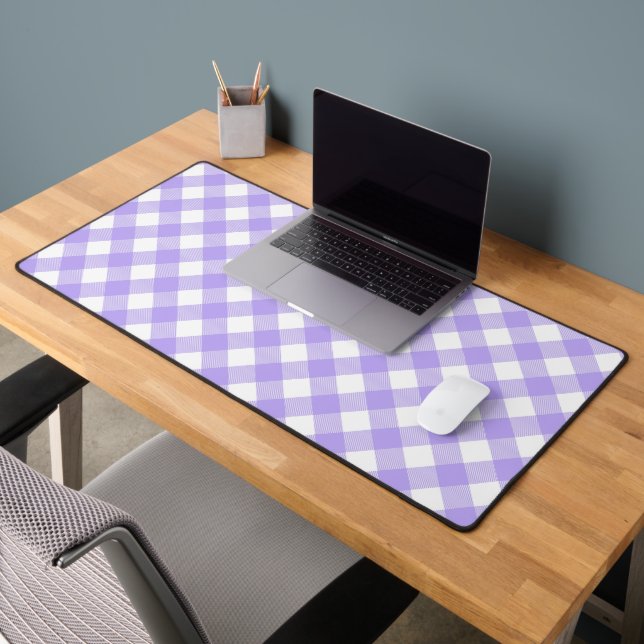 Pastel Purple and White Angled Plaid Desk Mat (Office 2)
