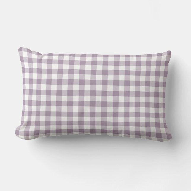 Pastel Purple and White Gingham Pattern Lumbar Pillow (Front)