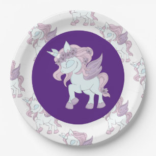 Pastel Purple and White Unicorns   Paper Plates