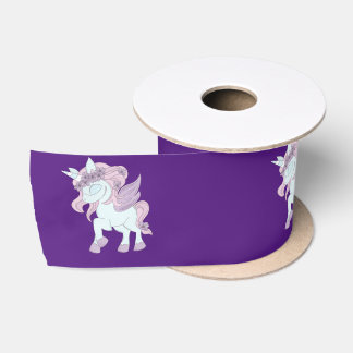 Pastel Purple and White Unicorns   Satin Ribbon
