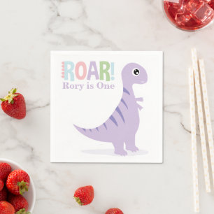 Pastel Purple Baby Dinosaurs Roar Birthday Party Napkin