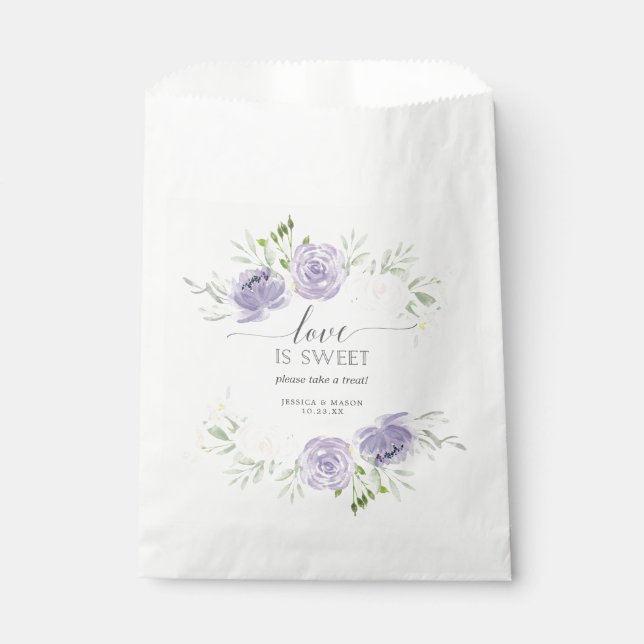 Pastel Purple Baby Shower Favour Bag Love is Sweet (Front)