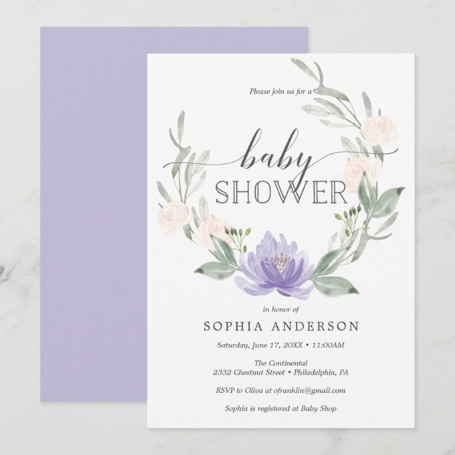 Pastel Purple Baby Shower Invitation (Front/Back)