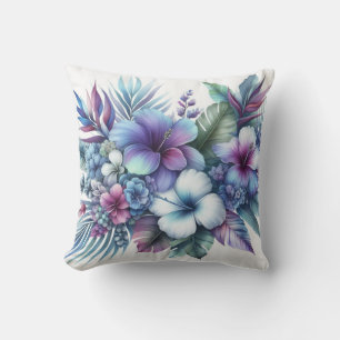 Pastel Purple Blue Flowers Hawaiian Hibiscus  Throw Pillow