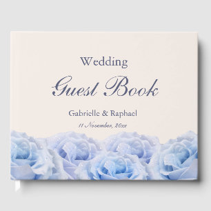 Pastel Purple Blue Roses Champagne Elegant Wedding Guest Book