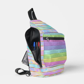 PASTEL PURPLE BLUE YELLOW GREEN PINK STRIPES SLING BAG