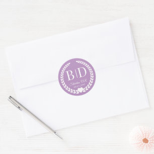 Pastel Purple Bride and Groom Monogram Wedding  Classic Round Sticker