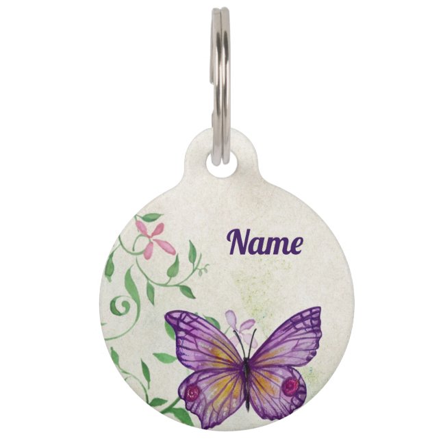 Pastel Purple Butterfly Pet Tag (Front)
