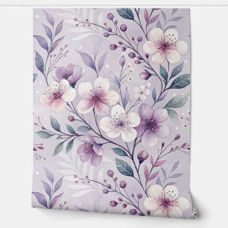 Pastel Purple Colour Floral Pattern Wallpaper