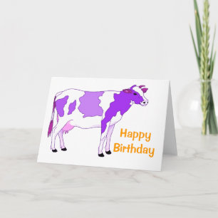 Pastel Purple Cow Birthday Card