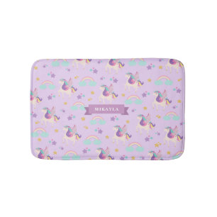 Pastel Purple Cute Rainbow Unicorn Kids Bath Mat