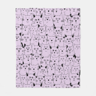 Pastel Purple Cute Suspicious Kitties Cats Pattern Fleece Blanket