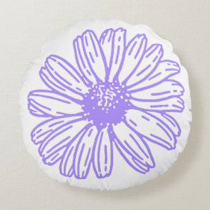 Pastel Purple Daisy Flower Print, Hippie Floral Round Pillow