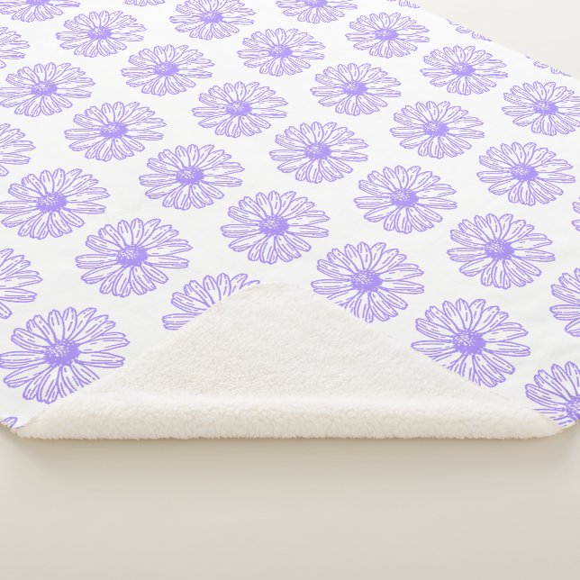 Pastel Purple Daisy Flower Print, Hippie Floral Sherpa Blanket (3/4)