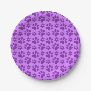 Pastel purple dog paw print paper plate