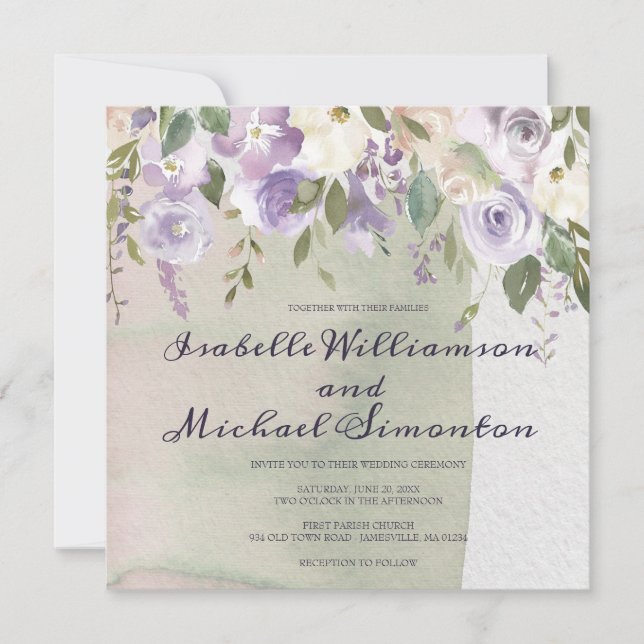 Pastel Purple et Ivory Wedding Invitations (Devant)
