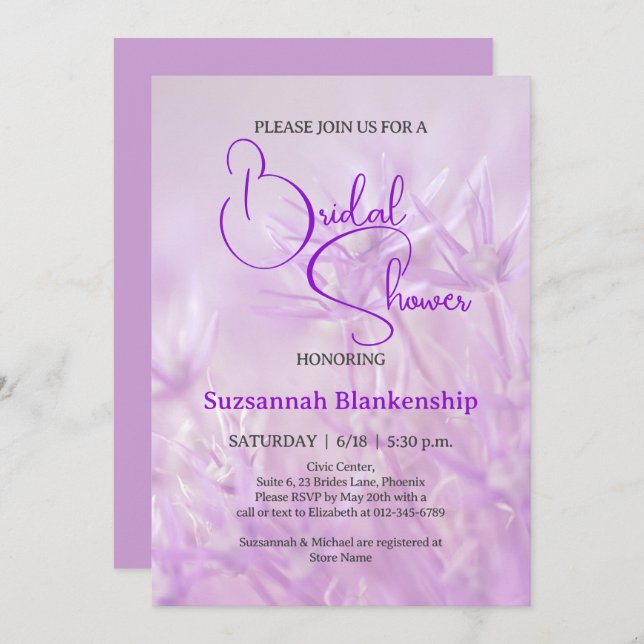 Pastel Purple Floral Background Bridal Shower  Invitation (Front/Back)