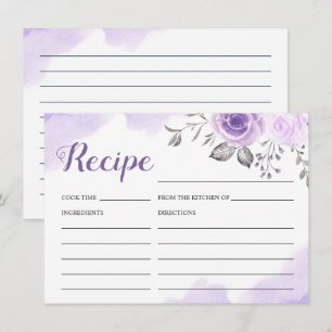 Pastel Purple Floral Bridal Shower Recipe Card