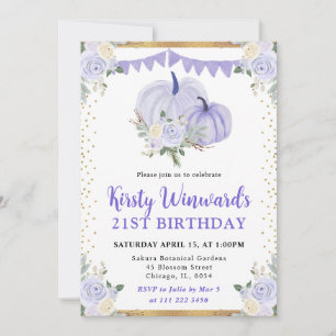 Pastel Purple Floral Pumpkin Fall 21st Birthday Invitation