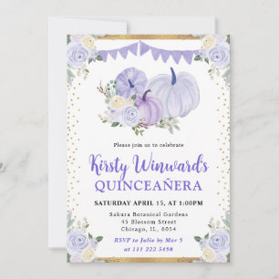 Pastel Purple Floral Pumpkin Fall Quinceanera Invitation
