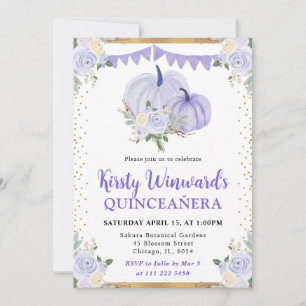 Pastel Purple Floral Pumpkin Fall Quinceanera Invitation