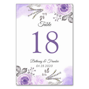 Pastel Purple Floral Wedding Table Number Card