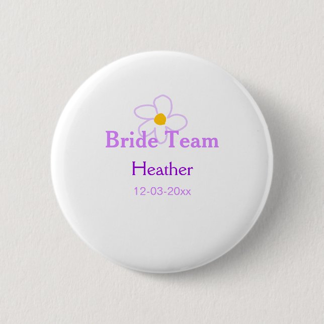 Pastel purple flower bridesmaid bride team boho mo 2 inch round button (Front)