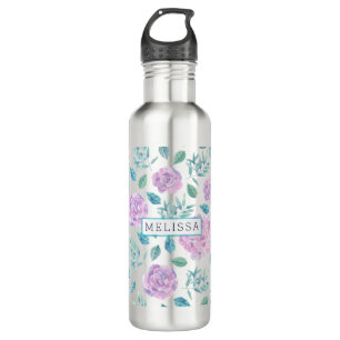 Pastel Purple Flowers Pattern Monogram 710 Ml Water Bottle