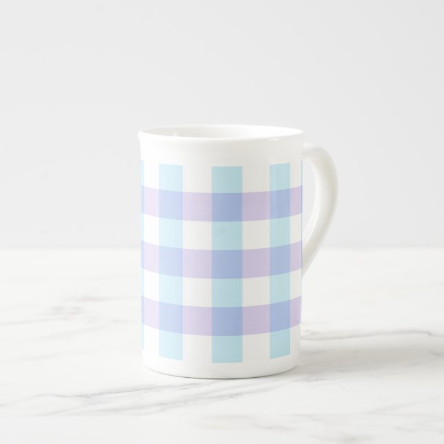 Pastel Purple Gingham Bone China Mug (Front Right)