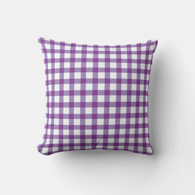 Pastel Purple Gingham Check Pattern Throw Pillow (Front)