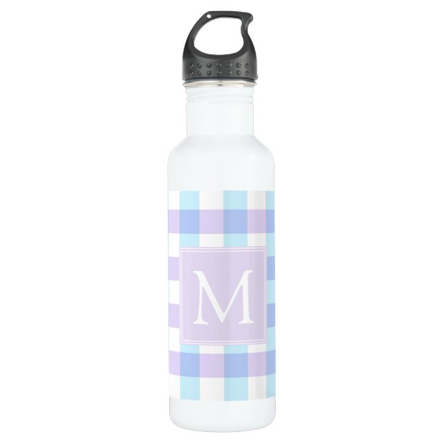 Pastel Purple Gingham Monogram 710 Ml Water Bottle (Front)